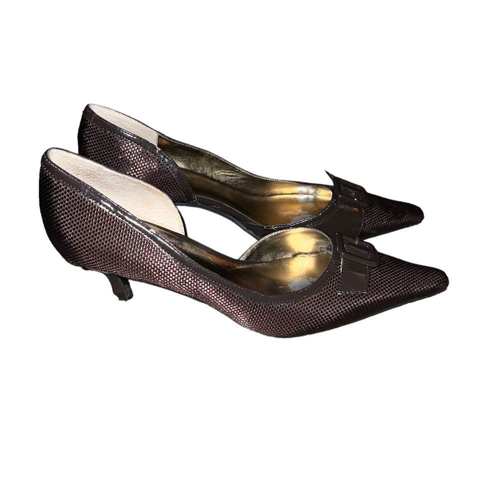 Bandolino bronze kitten heel pumps with bow detail size 8